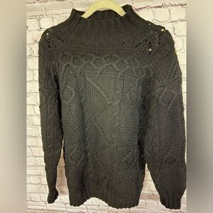 VINTAGE CB Sports Black Retro 80s Oversized Fit Mock Neck Wool Knit Sweater M